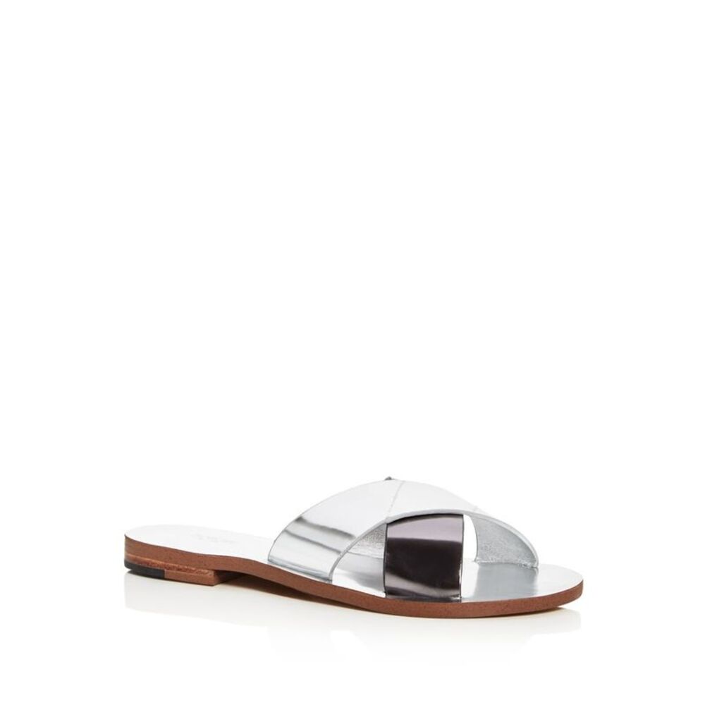 BOTKIER Womens Silver Strappy Ally Round Toe Slip On Leather Slide Sandals 6 M